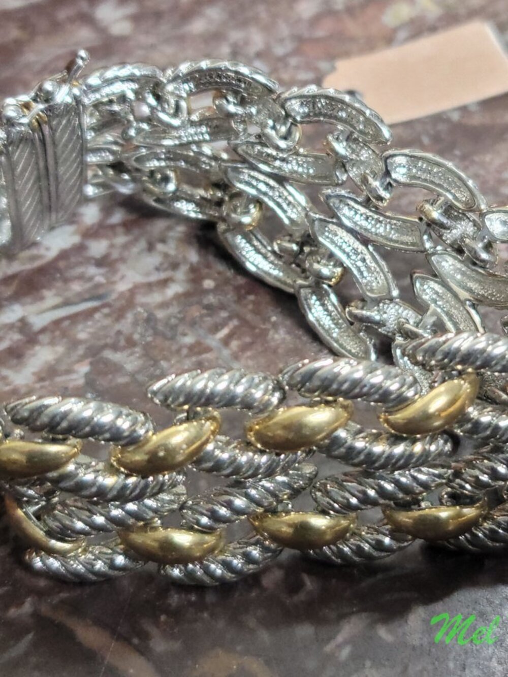 Gold And Silver Braided Costume Jewelry Metal Bracelet - Picture 3 of 3